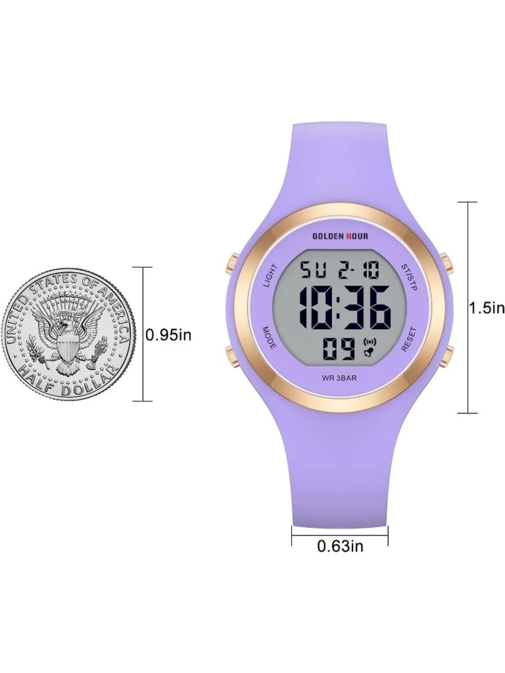 Women's Purple Waterproof Sport Digital Chronograph Silicone Strap Wrist Watches